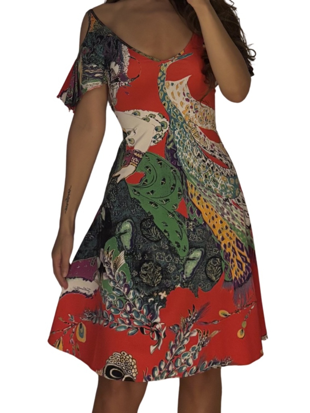 Just Cavalli 2004 Peacock Print Mini Dress
